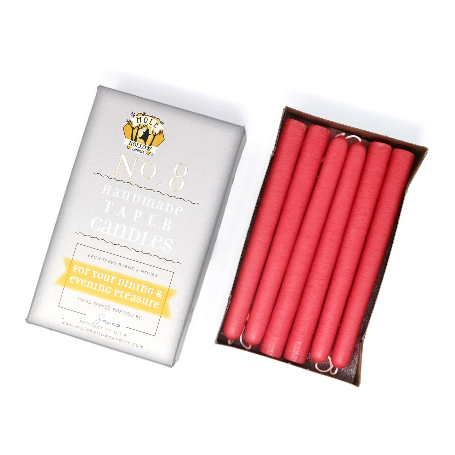 8" Hand Dipped Unscented Taper Candles - Shell White