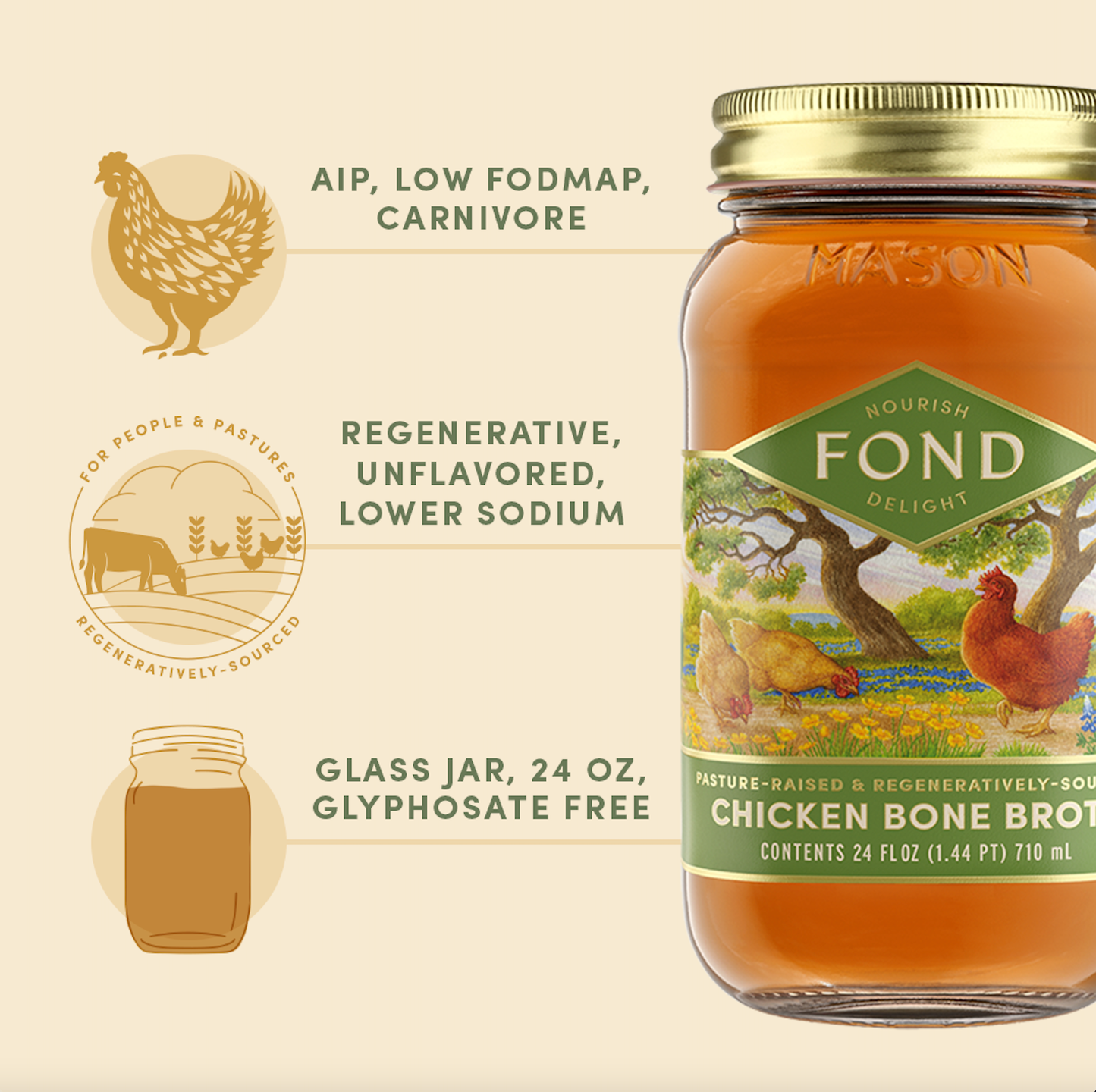 Regenerative Pasture-Raised Chicken Bone Broth 24oz