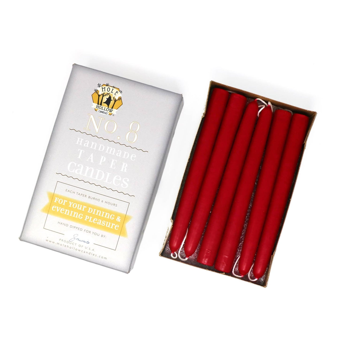8" Hand Dipped Unscented Taper Candles - Shell White