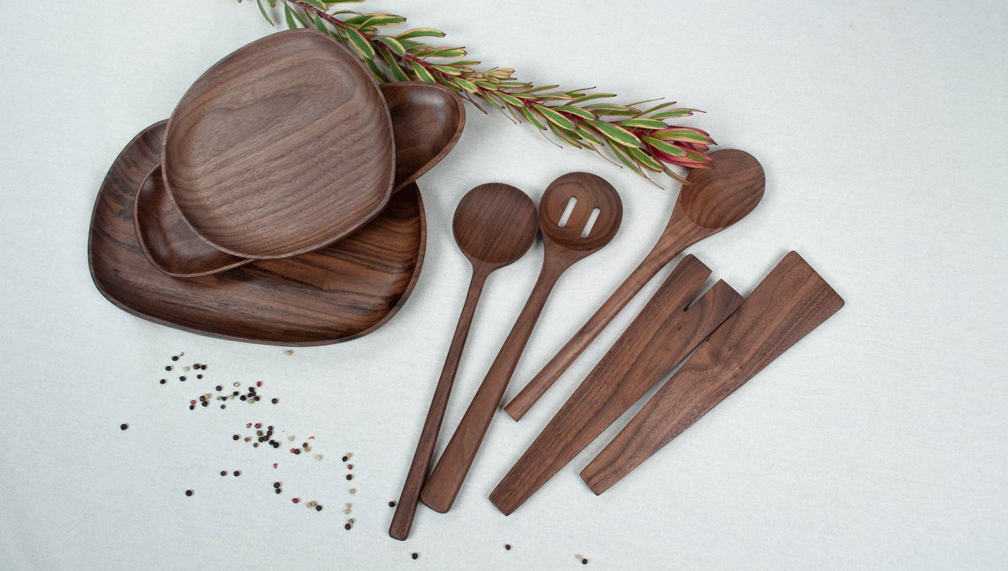 12’’ Walnut Wooden Oval Spoon - Kitchen Utensil