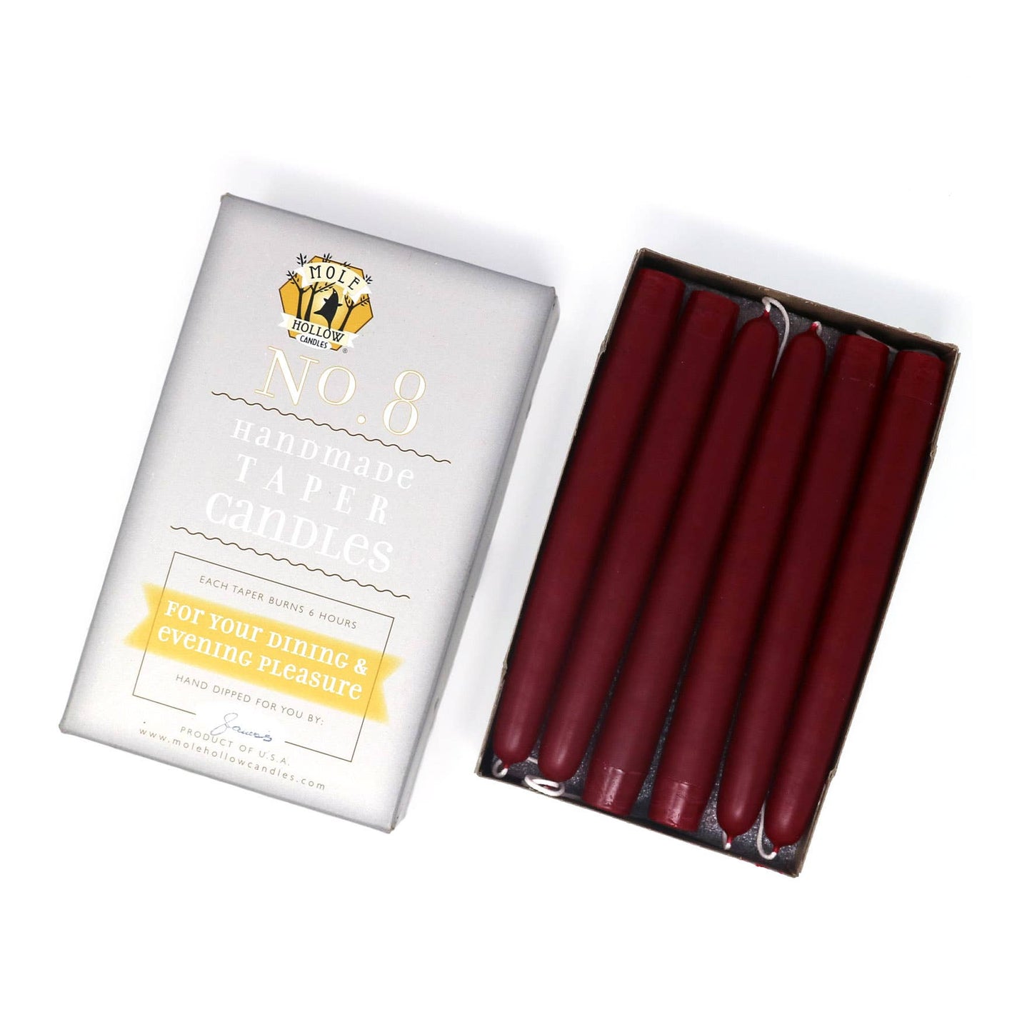 8" Hand Dipped Unscented Taper Candles - Shell White